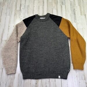 Peregrine Pullover Mens Large Multi Colorblock Wool Jumper Made In England Grey